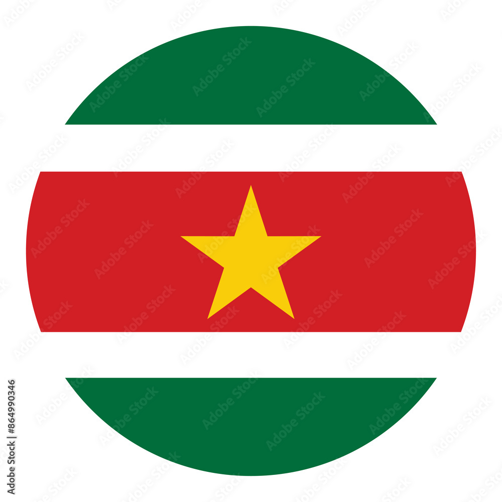 Circle badge Suriname flag button vector illustration isolated. State in America. National symbol. Roundel Suriname Emblem banner. Circle badge Suriname flag button vector illustration isolated. State in America. National symbol. Roundel Suriname Emblem banner.