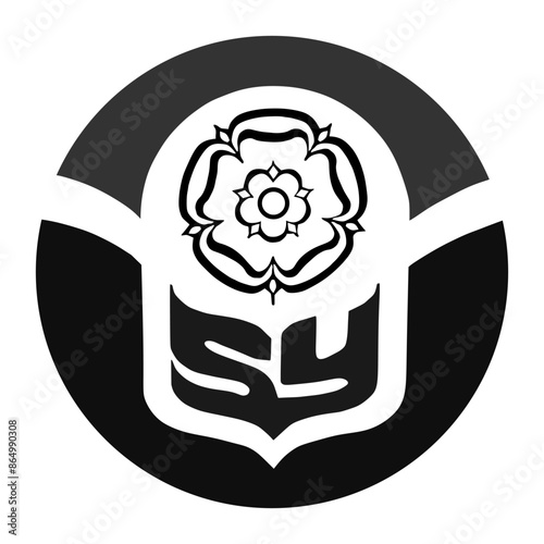 Circle badge South Yorkshire flag button vector illustration isolated on white. United Kingdom province. England territory. Roundel South Yorkshire emblem banner. Great Britain national symbol.
