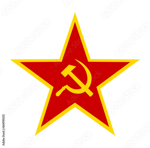 Coat of arms of Soviet Union army vector illustration isolated. Red Army COA flag. Proud military symbol of Russia. Red star with hammer and sickle. USSR war legacy ribbon. Heir of Russian federation
