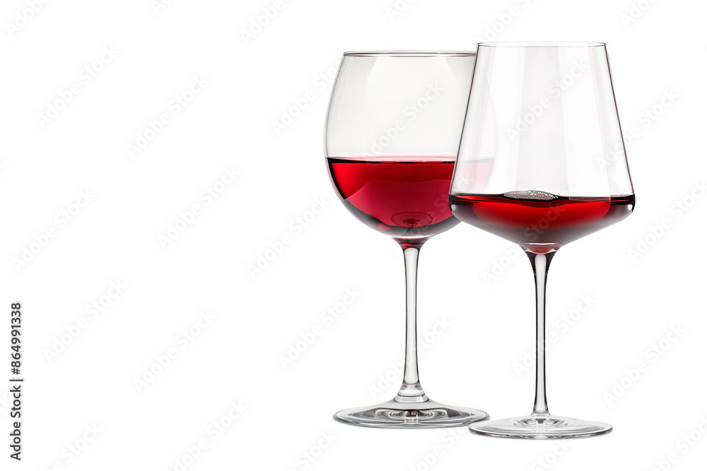 Set of red wine glasses isolated on white background. Rose wine splashing in glassware. Set of red wine glasses isolated on white background. Rose wine splashing in glassware.