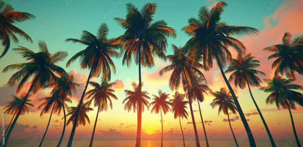 Tropical Sunset with Palm Trees. Generative ai Tropical Sunset with Palm Trees. Generative ai
