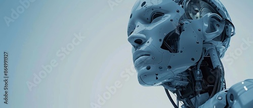 Closeup of a robot's face, showing intricate details of its mechanical design. © admin_design