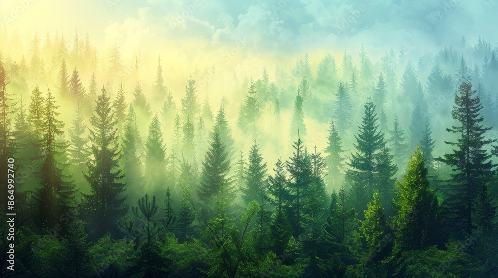 Natural Background with Green Pine Forest Natural Background with Green Pine Forest