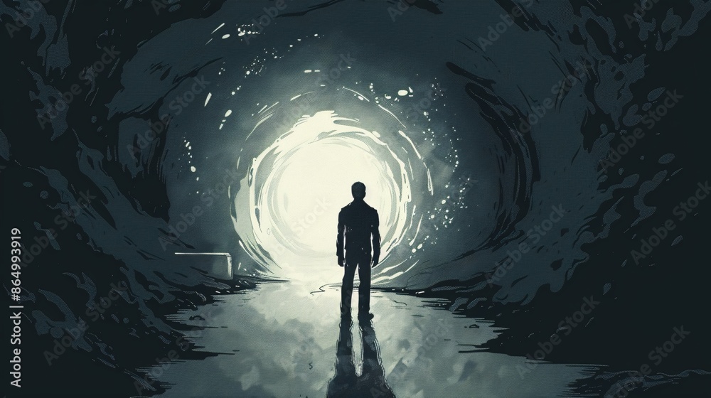 Silhouette of a man standing in the dark cave. vector illustration. Silhouette of a man standing in the dark cave. vector illustration.