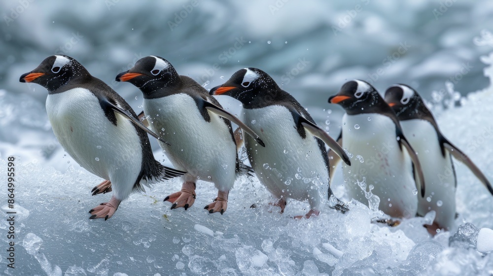 Obraz premium Penguin Jumping Into Cold Water