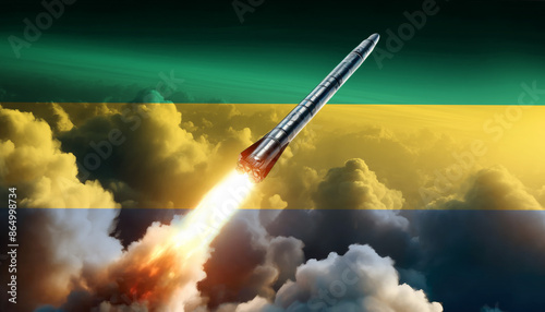 A rocket soars towards the heavens, embodying the spirit of Gabon innovation and the pursuit of space exploration