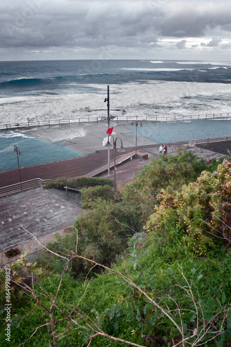 seascape natural swimming pools, strong swell with big waves. Tenerife, spain