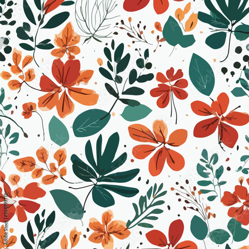 A seamless floral pattern with a variety of stylized flowers and leaves