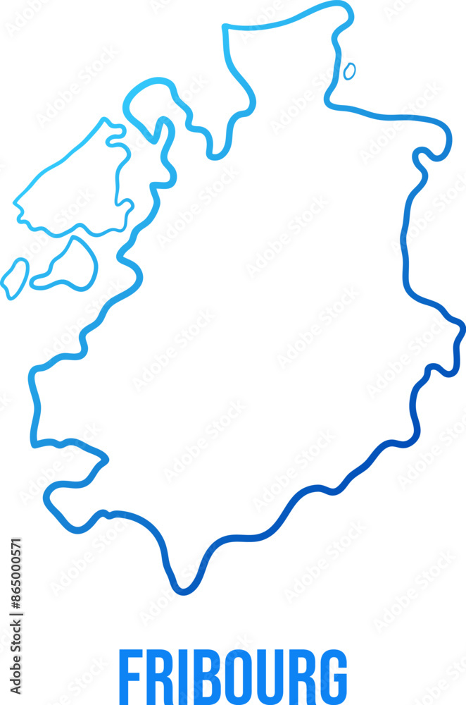 Fribourg Canton of Switzerland simplified hand drawn map with blue gradient and title Fribourg Canton of Switzerland simplified hand drawn map with blue gradient and title