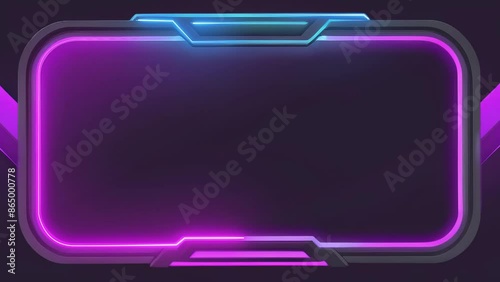 Neon Gaming Frame with Futuristic Glow: Continuous Loop, Black Background