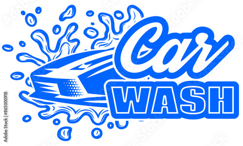 Vector template for car wash with water splashes and lettering