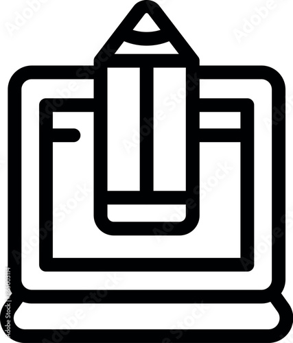 Pencil appearing on a laptop screen, representing digital art creation