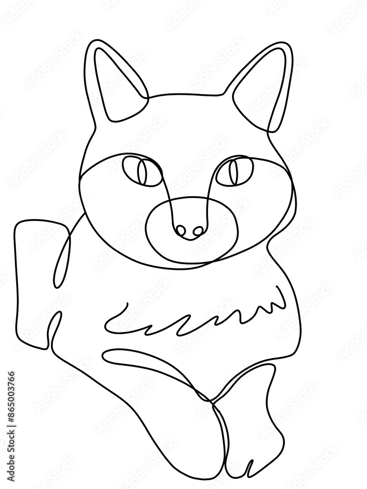 Obraz premium Continuous black white line drawing of a cat sitting, kitten, Ideal for pet-themed designs, minimalist art, and modern decor. Animal lovers, art enthusiasts