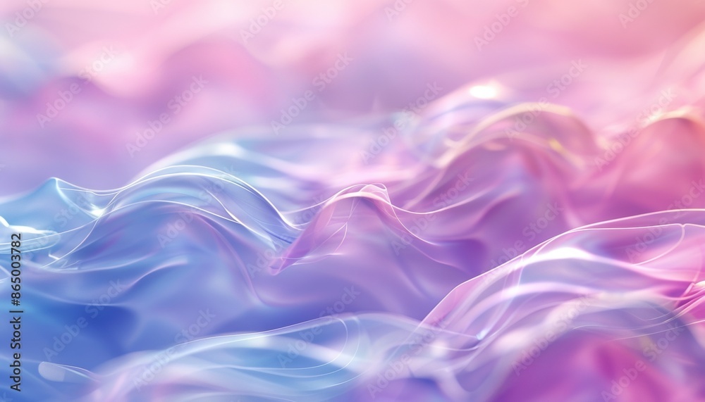 Obraz premium Abstract Pastel Waves Blending Pinks and Blues, Soft Calming Visual, Fluid Shapes, Copy Space