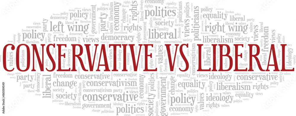 Fototapeta premium Conservative vs Liberal word cloud conceptual design isolated on white background.