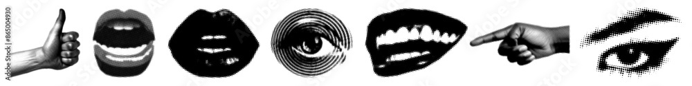 Black human parts halftone effect set Black human parts halftone effect set