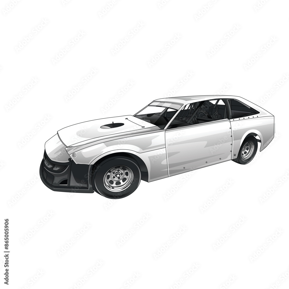Outline white and painted racing car. Isolated on black background, for t-shirt design, print, and business purposes. Outline white and painted racing car. Isolated on black background, for t-shirt design, print, and business purposes.