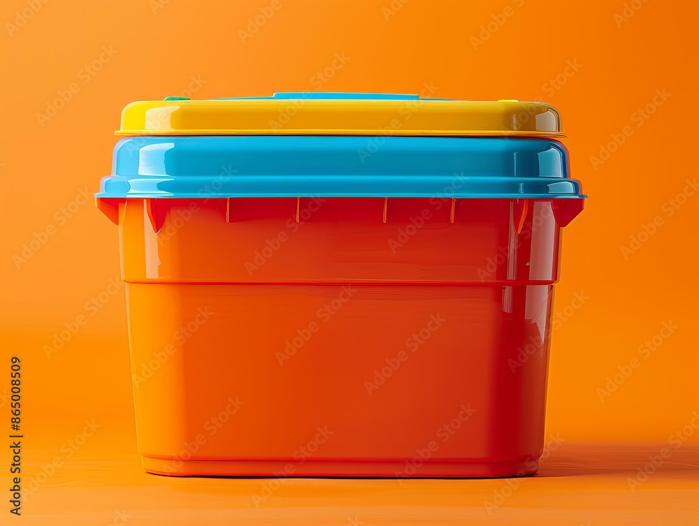 closeup of trash container on orange background, add copy space closeup of trash container on orange background, add copy space