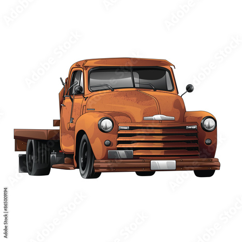 Outline brown and painted truck. Isolated in black background, for t-shirt design, print and for business purposes.