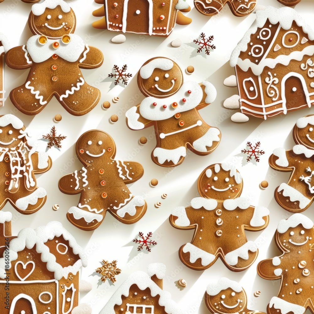 Charming gingerbread men and houses, seamless pattern Charming gingerbread men and houses, seamless pattern