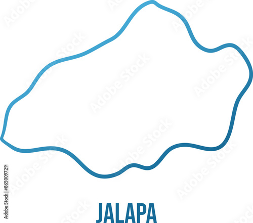 Jalapa, republic of Guatemala administrative department map. Hand drawn simple stylized outline shape. Isolated vector illustration. Solft blue gradient line and title