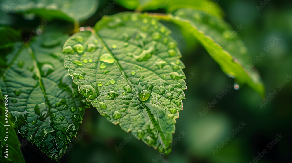 macro shot drop of water on a green leaf of a tree.waterdrop on green leaf after a rain,generative ai macro shot drop of water on a green leaf of a tree.waterdrop on green leaf after a rain,generative ai
