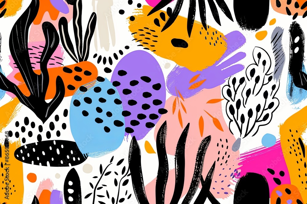 abstract doodle style tropical leaves
