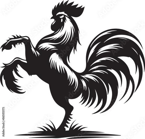 Rooster tattoo silhouette and victor with white background