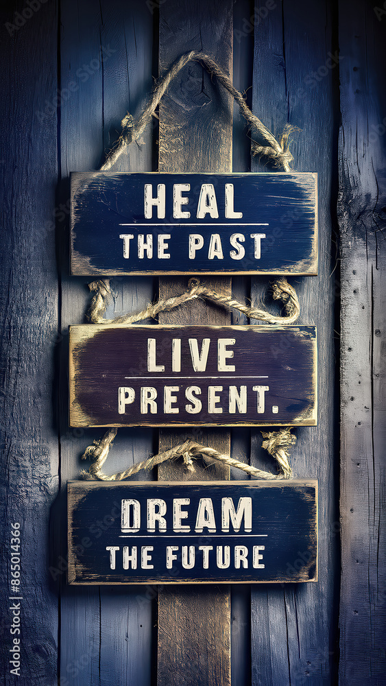 Obraz premium Three Wooden Plaques with Motivational Messages for a Bright Future