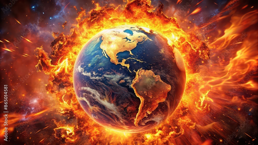 World exploding in fiery chaos , destruction, explosion, apocalypse, disaster, chaos, planet, earth World exploding in fiery chaos , destruction, explosion, apocalypse, disaster, chaos, planet, earth