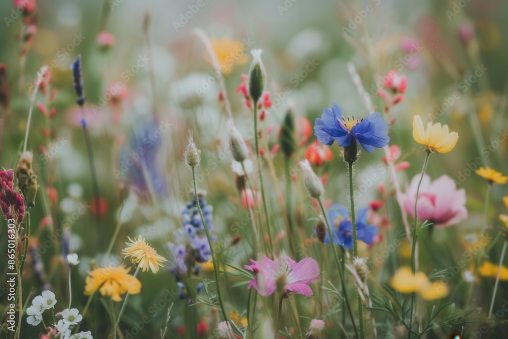 A close-up shot of a meadow filled with colorful wildflowers, perfect for a rustic, natural aesthetic. Generative AI A close-up shot of a meadow filled with colorful wildflowers, perfect for a rustic, natural aesthetic. Generative AI