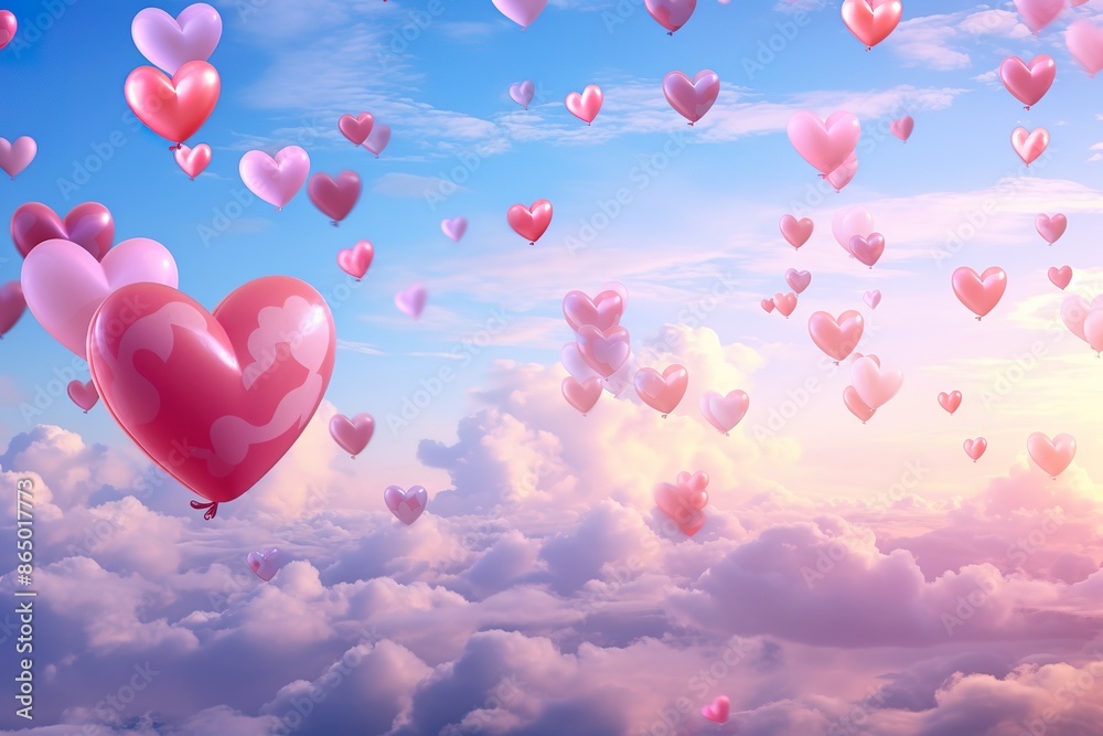 Bunch of red heart balloons in blue sky concept of love in valentine and wedding. Bunch of red heart balloons in blue sky concept of love in valentine and wedding.