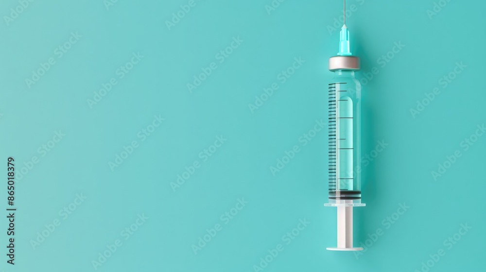 Healthcare concept Syringe Vaccination from Ampule on Blue Background Healthcare concept Syringe Vaccination from Ampule on Blue Background
