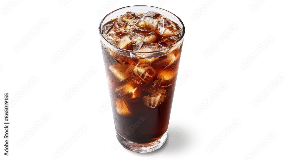 Iced Americano coffee displayed on a white background with isolated imagery Iced Americano coffee displayed on a white background with isolated imagery