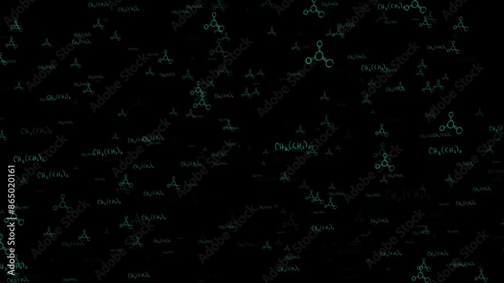 This video features a seamless loop of various chemical formulas in ...