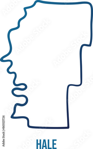 USA,Alabama state, hale county simplified contour map.Navy blue gradient hand drawn line