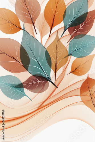 Abstract swirl autumn leaves background design in minimalist modern style.