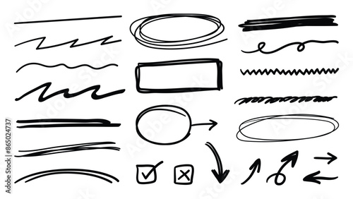 Arrow vector. Hand drawn brush stoke, speech bubble, line, cute doodle glitter pen line elements. vector illustration.