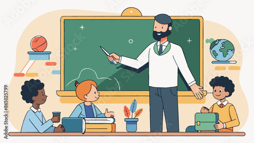 Engaged Classroom: Teacher Instructing Diverse Group of Young Students