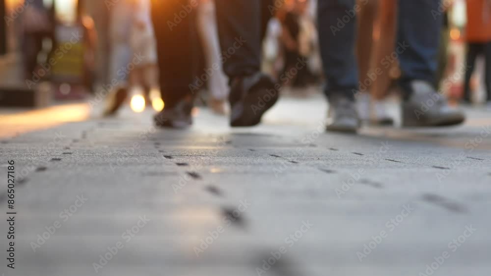The urban sidewalk is alive with a crowd of people strolling in the evening light The urban sidewalk is alive with a crowd of people strolling in the evening light