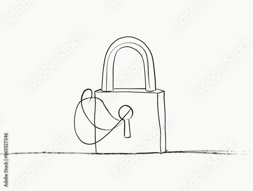 Unveiling Access: A Single Line's Journey to Liberation - Minimalist, One-Line Depiction of Padlock Unlocking