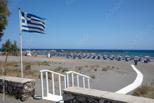Fototapeta Naklejka Na Ścianę i Meble -  Santorini - Greece - May 17, 2024: Monolithos beach, Santorini, Cycladic Islands, Greece.