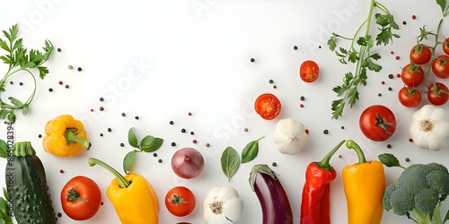 Assorted fresh vegetables on white background perfect for promoting healthy eating habits. Concept Vegetables, Healthy Living, Nutrition, Fresh Produce, Healthy Eating photo