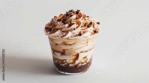 Wallpaper Mural Banoffee pie presented in a square cup on a white backdrop Torontodigital.ca