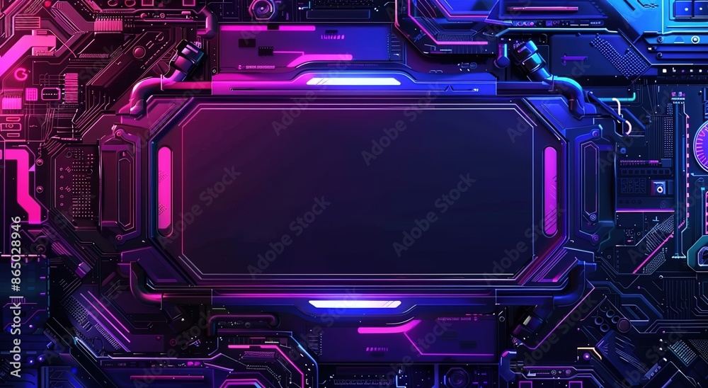 Game streaming frames with a glowing theme for live conferences of gaming streamers, including HUD frames for Twitch streaming media. Game streaming frames with a glowing theme for live conferences of gaming streamers, including HUD frames for Twitch streaming media.