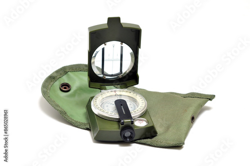 Compass military green color white background