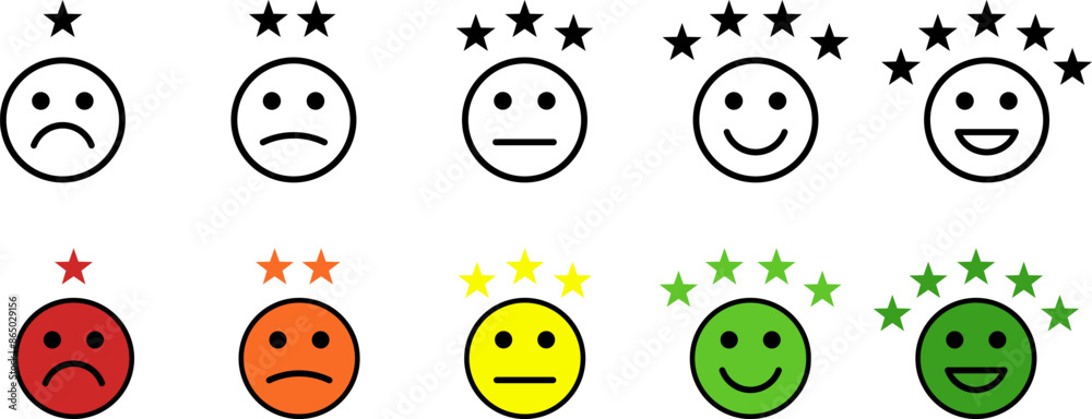 Customer experience vector icons set . 1 to 5 star satisfaction rating vector icon sugn, work experience symbol.