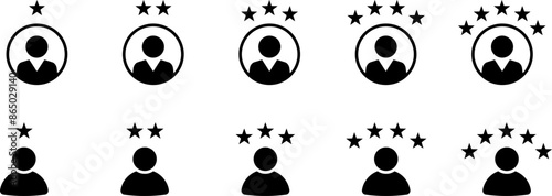 Customer experience vector icons set . 1 to 5 star satisfaction rating vector icon sugn, work experience symbol.