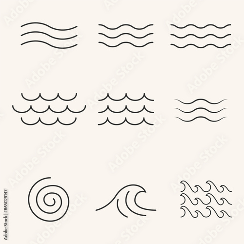 water line icon various wave logo set art design logo vector collection.