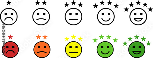 Customer experience vector icons set . 1 to 5 star satisfaction rating vector icon sugn, work experience symbol.